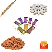 Sweets with Chocolates and Dry Fruits with Rakhi