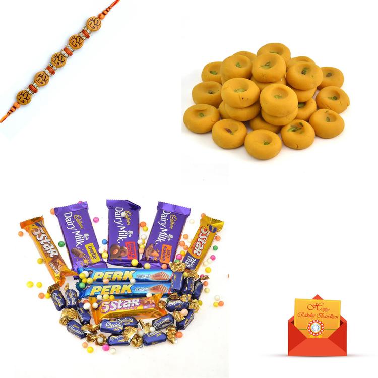 Kesaria Peda with Chocolates with Designer Rakhi
