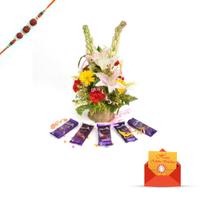 Hamper of Flower and Chocolates with Rakhi