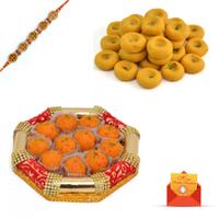 1kg Kesaria Peda and Motichoor Laddoo with Rakhi