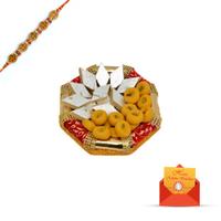 Kaju Barfi 500g in a Thali and Rakhi