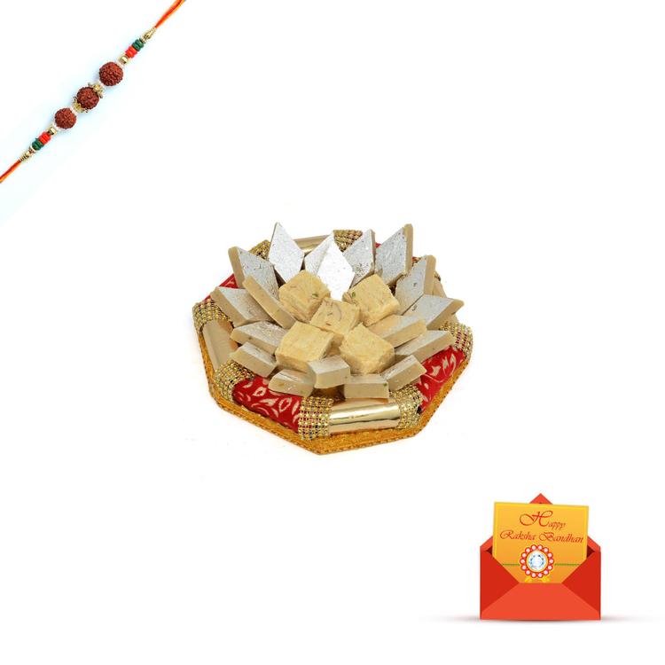 1kg Kaju Barfi and Sohan Papdi with Rakhi