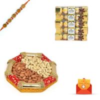 Dry Fruits in a Thali with Chocolates with Rakhi