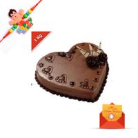 1Kg Heart Shaped Chocolate Cake with Rakhi