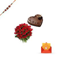 50 Red Roses with 1 Kg Chocolate Cake & Rakhi