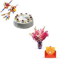 Orchid In Glass Vase, 1/2 Kg Cake & Rakhi