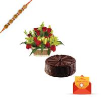 24 Roses Baske 1/2 chocolate cake & Rakhi