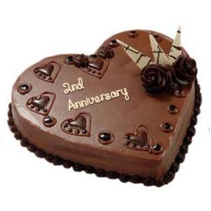 2nd Anniversary Heart Shaped Cake 1 Kg - Chocolate