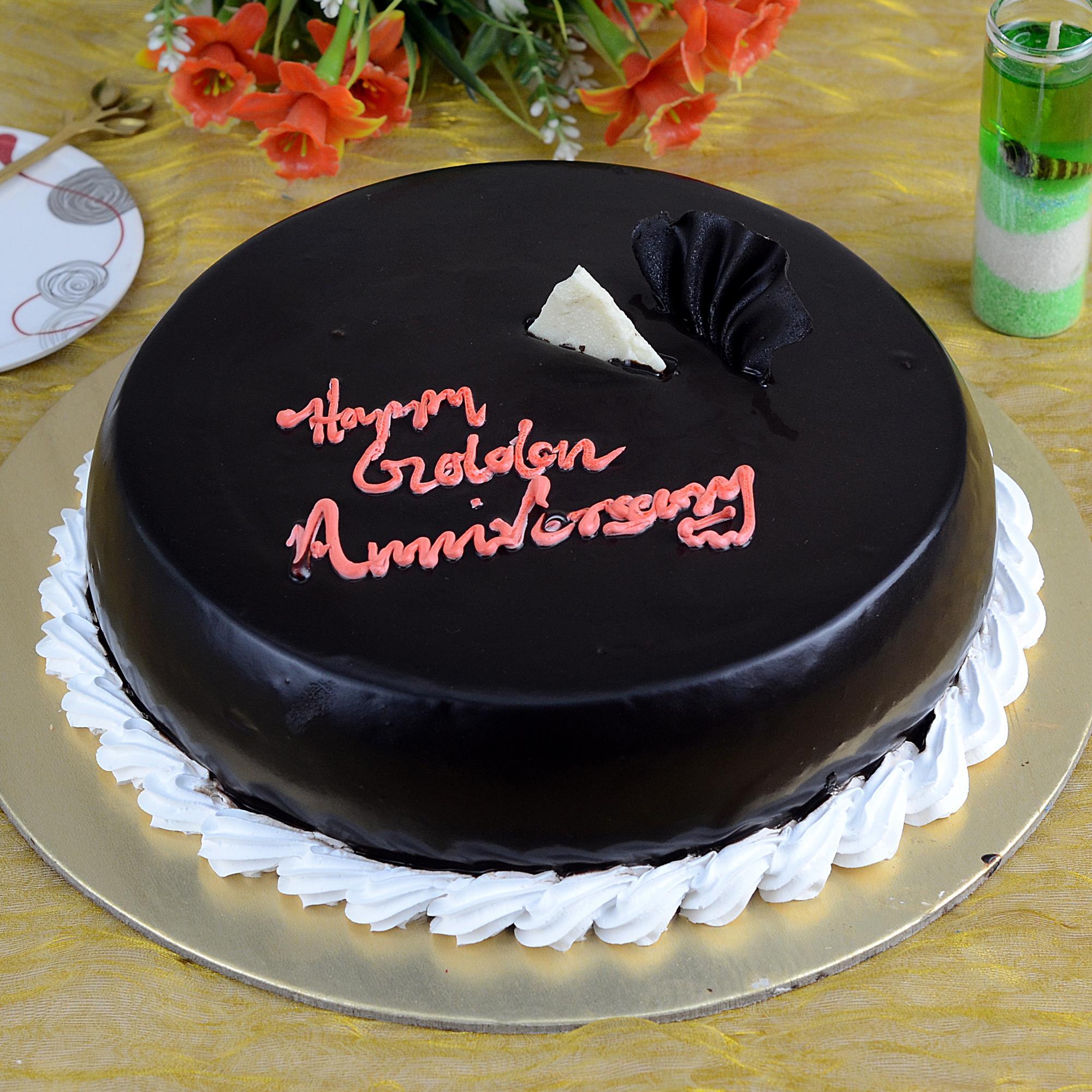 Golden / Black 1 Pc Wedding Anniversary Cake Topper, Packaging Type: Packet