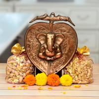 Ganesha on Leaf Hanging with Kaju and Pista