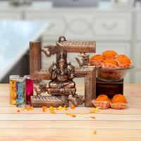 Swastik Ganesha with Laddu and Scented Candle