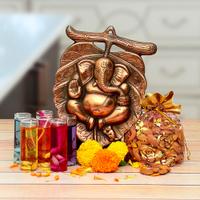 Ganesha on Leaf with Scented Candle and Almong