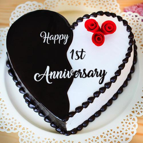 1st Ani Cake in Heart 1 Kg - Chocolate