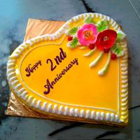 2nd Anniversary Heart Shape Mango Cake