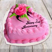 2nd Anniversary Heart Shape Strawberry Cake