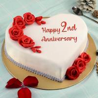 2nd Anniversary Heart Shape Fondant Cake