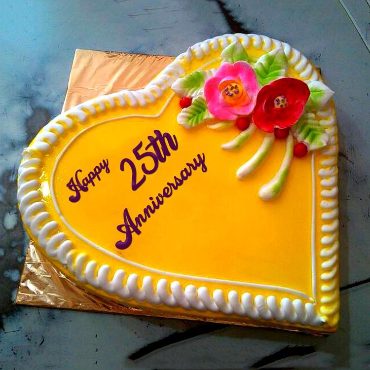 25th Ani Heart Shape Mango Cake