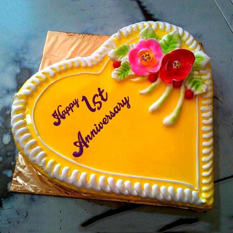 1st Anniversary Heart Mango Cake - 4