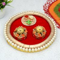 Orange Designer Diyas In A Thali