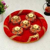 Orange Decorative Diyas In a Thali