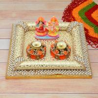 Laxmi Ganesh with Decorated Diya