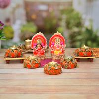 Laxmi Ganesha With Decorated Diya