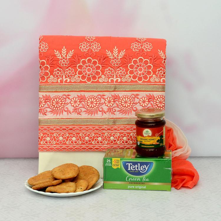 Peach Suit & Mathri & Tea