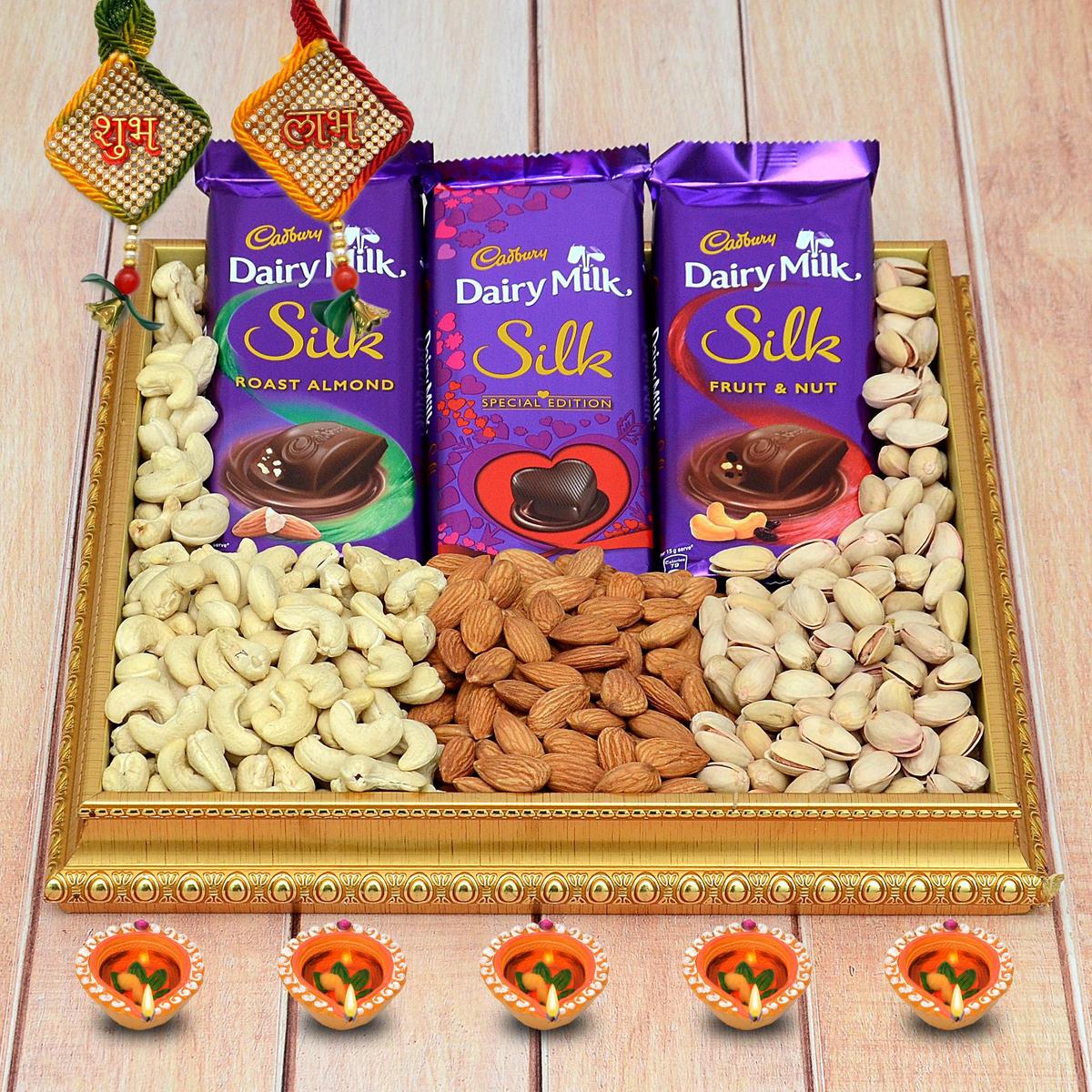 Dry Fruits & Dairy Milk Chocolates Diwali Thali, Diwali Gifts