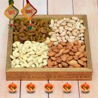 Diwali Dryfruits in A Wooden Square Tray