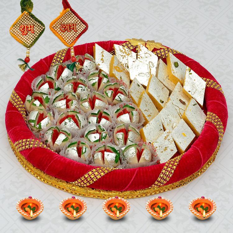 kaju Pista Phool with Kesar Barfi Diwali Thali