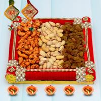 3 Types Dry Fruits in a red Thali
