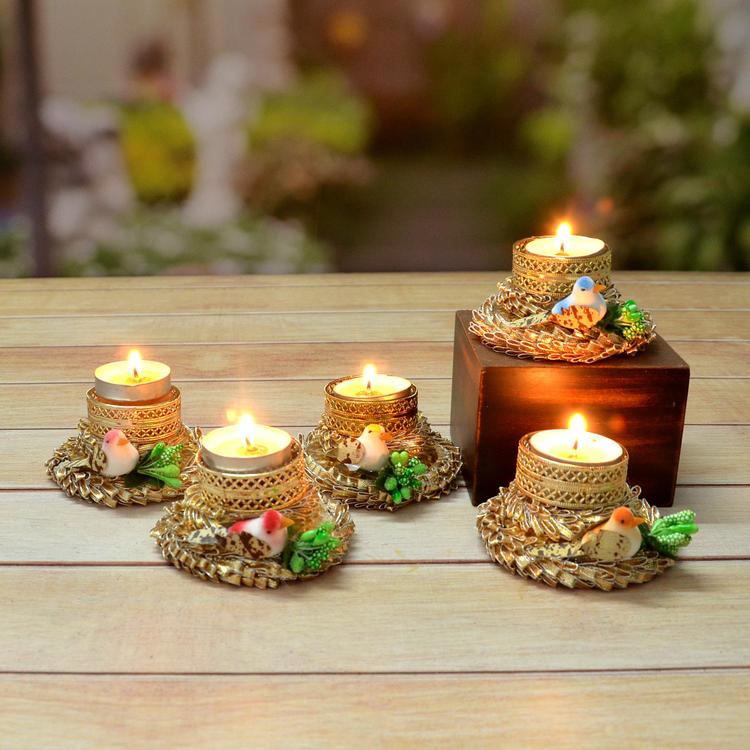 5 Pcs White & Golden Bird Diya