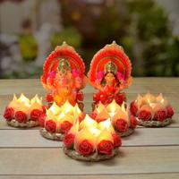 Laxmi Ganesh Idol with 5 Pcs Diya