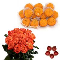 Laddu On Diwali with Roses Combo