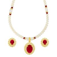 Red Stone Pendant With Pearl Necklace