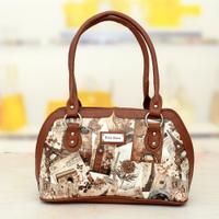 Brown Color Printed Ladies Handbag