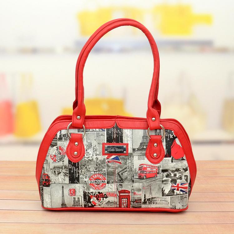 Red Designer Printed Handbag