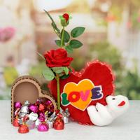 Box of Handmade Chocolates Love Cushion & Rose