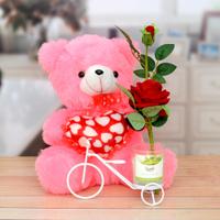 Pink Teddy & Decorated Scented Candle & Rose