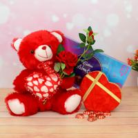 Heart Chocolate Box & Teddy & Rose