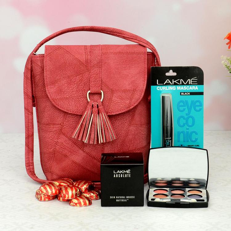 Pink Sling Bag & Cosmetics Hamper