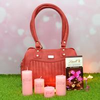 Pink Handbag With Lindt & Pillar Candles