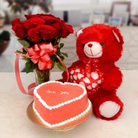 Teddy, Cake & Roses in a Vase