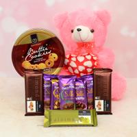 Cookies With Chocolates & Teddy Hamper - Express