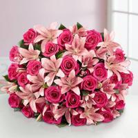 36Pcs Pink Rose And Lily Bouquet