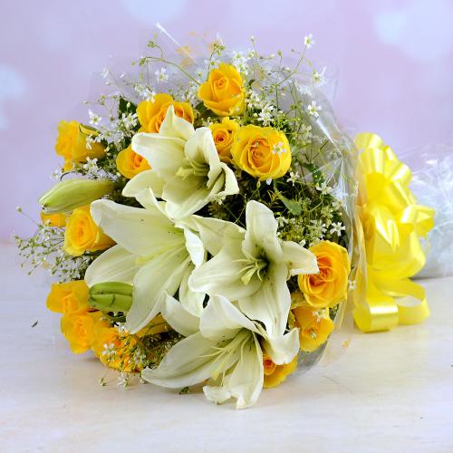 Yellow Rose & White Lily
