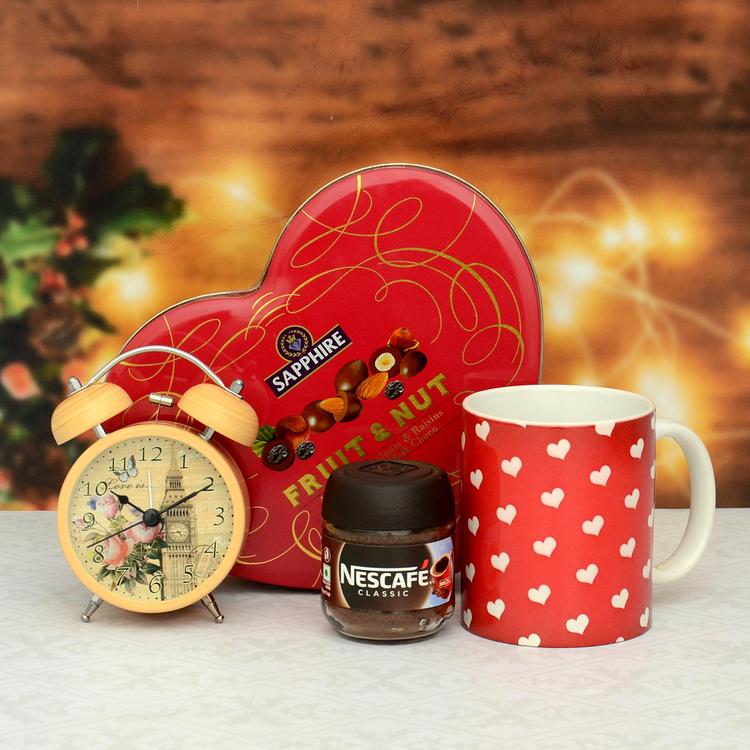 Heart Shape Chocolate & Alarm Clock Hamper