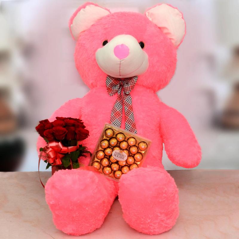 flower teddy and chocolates