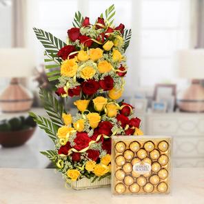 Rose Basket With Ferrero Rocher Rose Basket With Ferrero Rocher