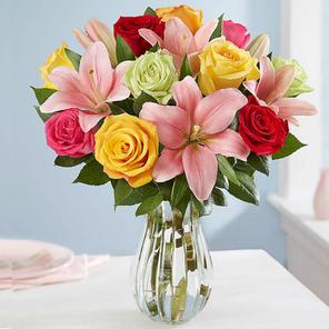 Roses with Lilies in a Vase Roses with Lilies in a Vase